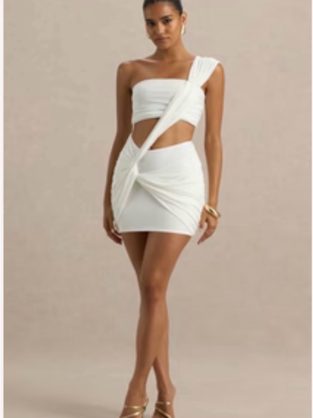 Club L London White One Shoulder Cutout Mini Dress NWOT Size 8